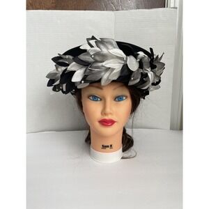 Vintage Wool Hat Black Doeskin Felt Bollman Black w/wreath Theater Costume USA